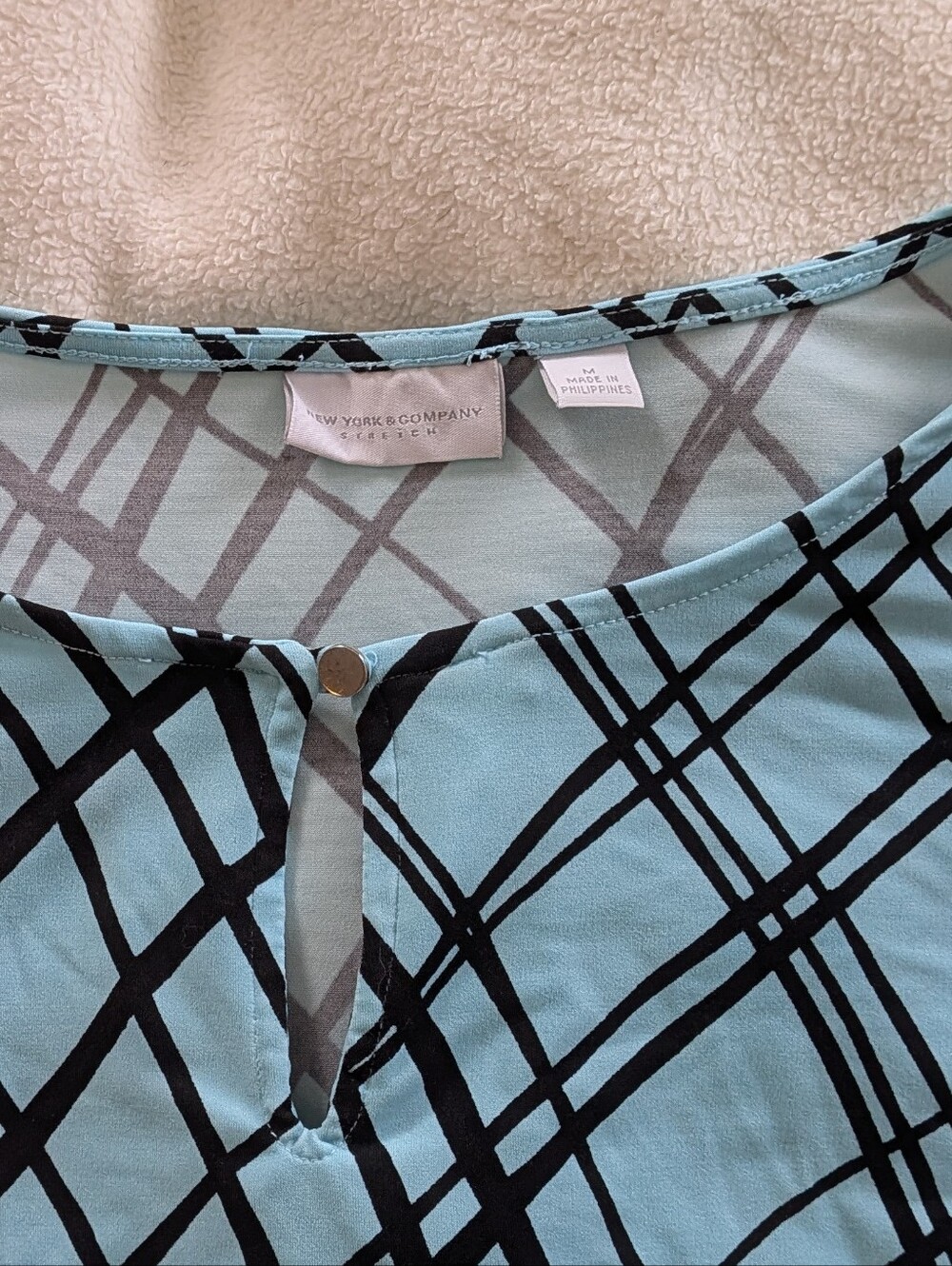 New York & Company Light Blue Dress with Black Plaid - Picture 2 of 2